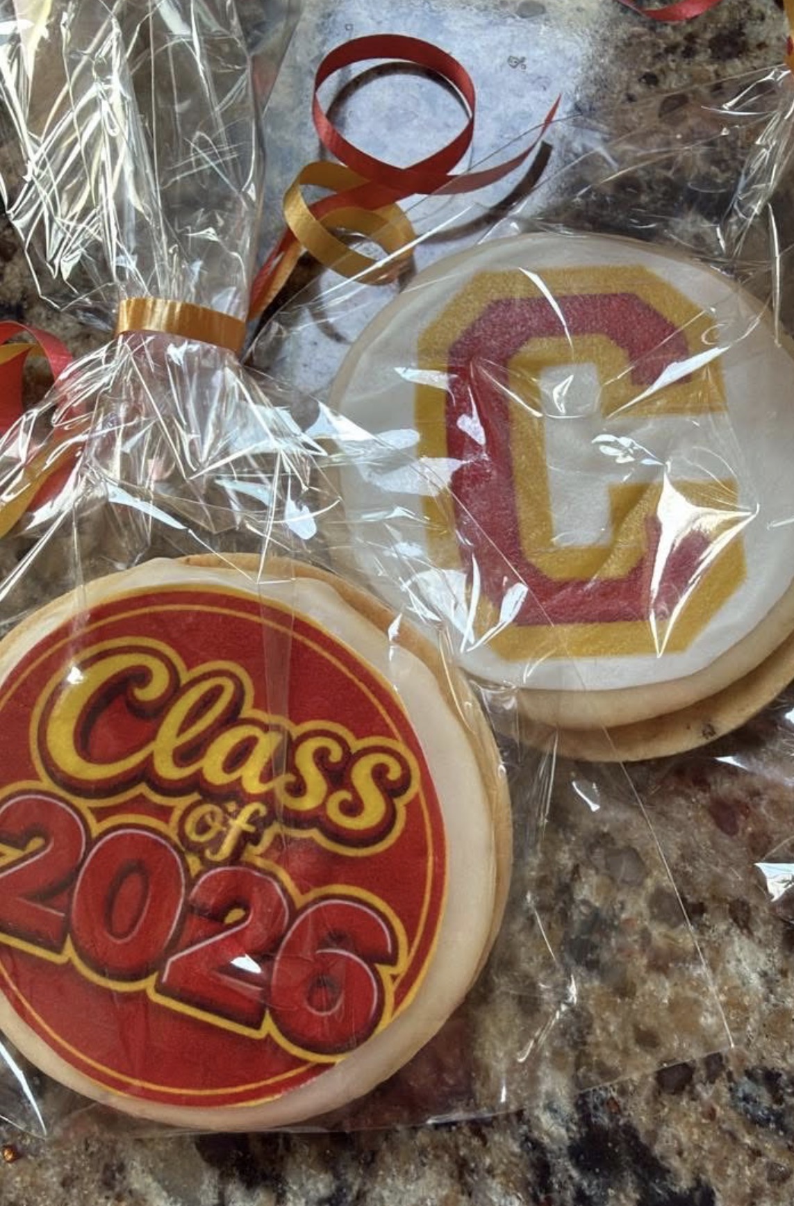Sugar cookies with edible school logo and Class of 2026 design