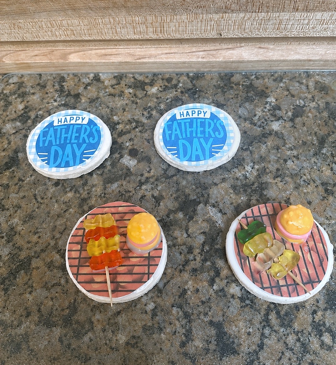 Happy Father's Day sugar cookies — edible image and BBQ grill designs